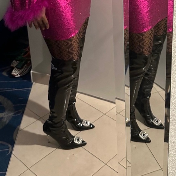 NIB New Black Patent Leather Over the Knee Boots - Picture 5 of 5